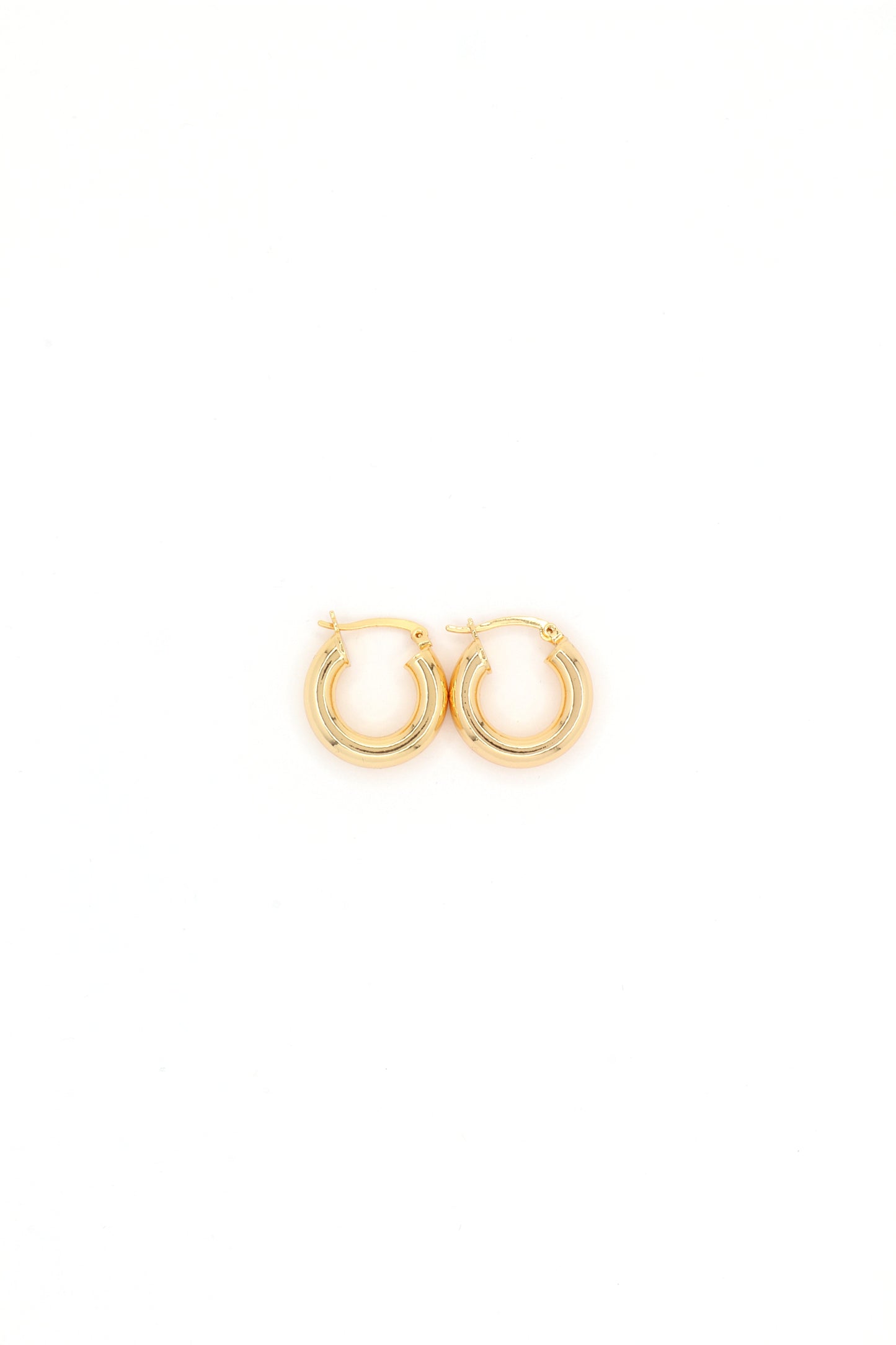 21mm 18K gold plated hoop earrings by Nayda De Jesus on white background