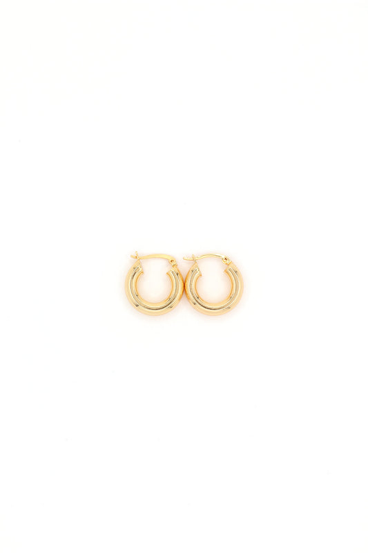 21mm 18K gold plated hoop earrings by Nayda De Jesus on white background