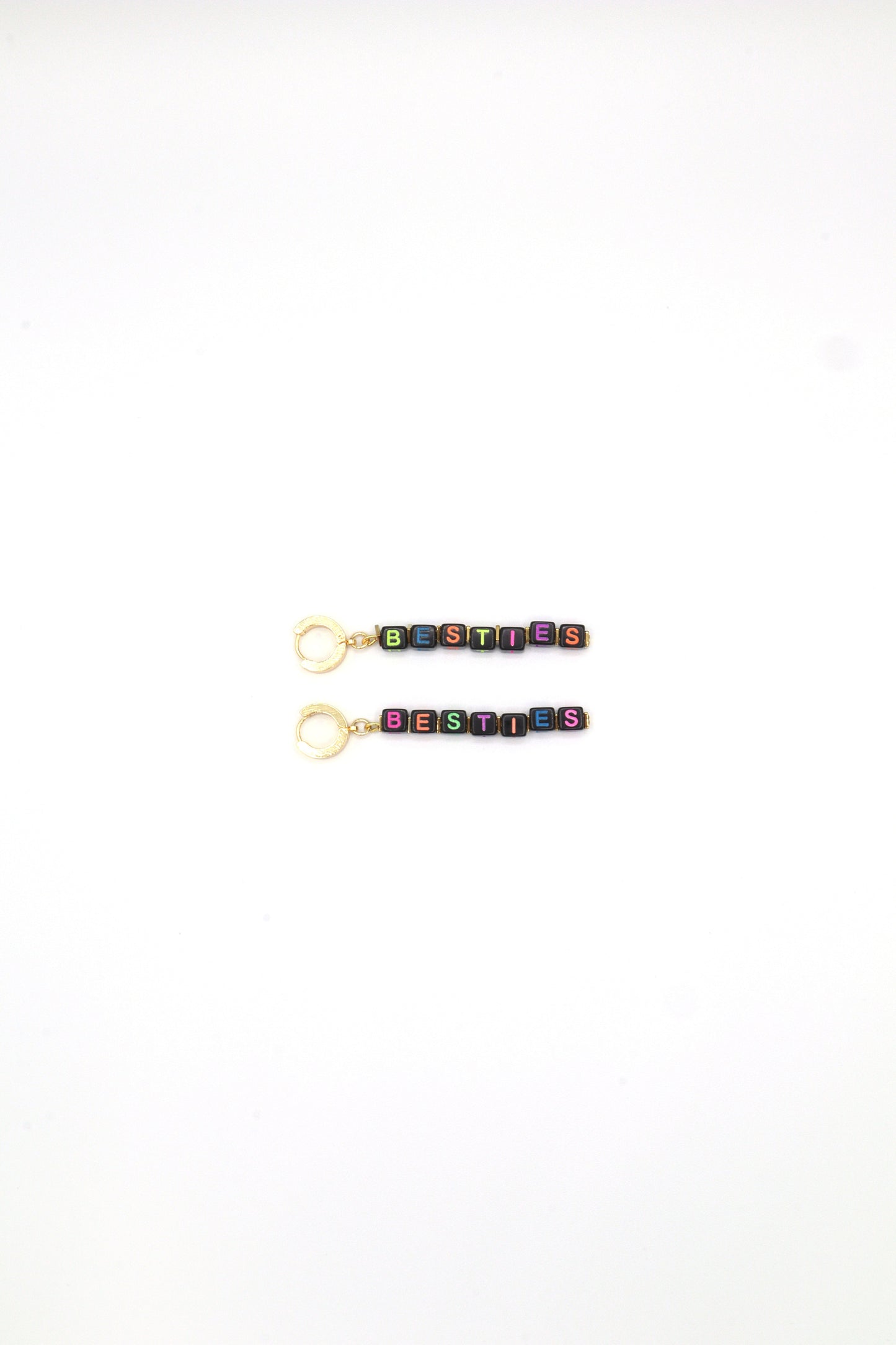 Custom Besties earrings with freshwater pearls and neon letter beads