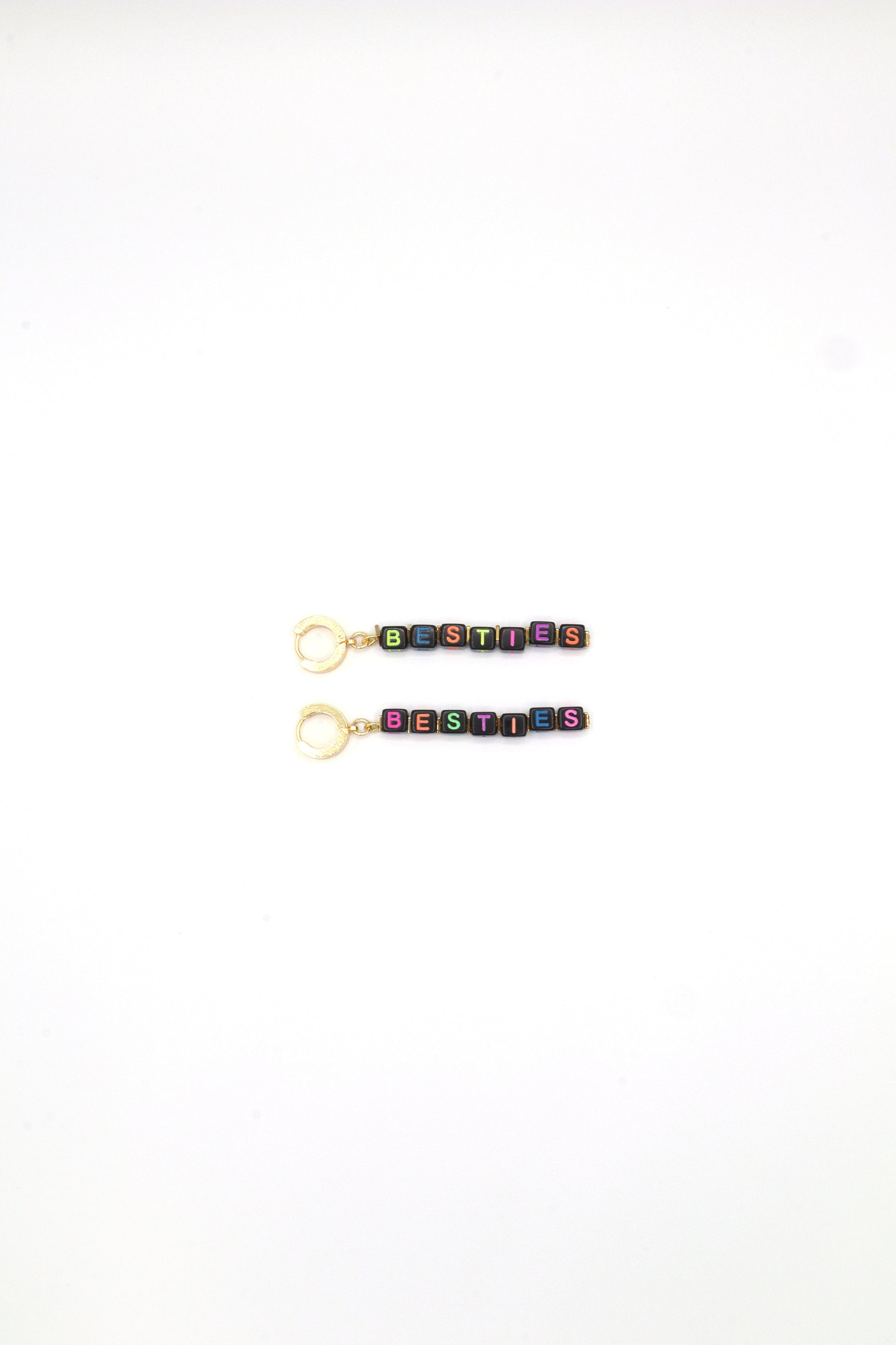 Custom Besties earrings with freshwater pearls and neon letter beads