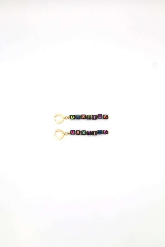 Custom Besties earrings with freshwater pearls and neon letter beads