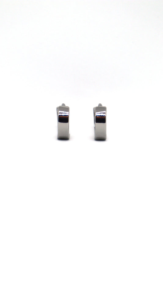 Rhodium plated 11mm huggie hoops on white background