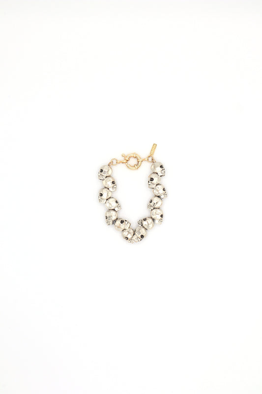Handmade silver metal skull bracelet by Nayda De Jesus